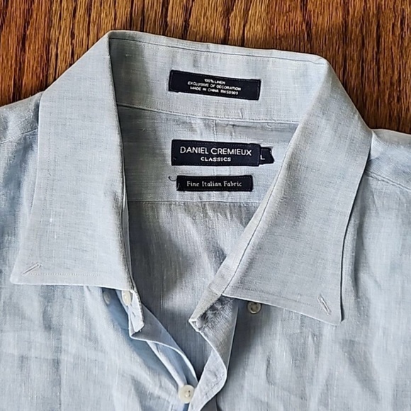 DANIEL CREMIEUX Classics, Short Sleeve,  100% Fine Italian Linen, Blue, Size L - Picture 2 of 3
